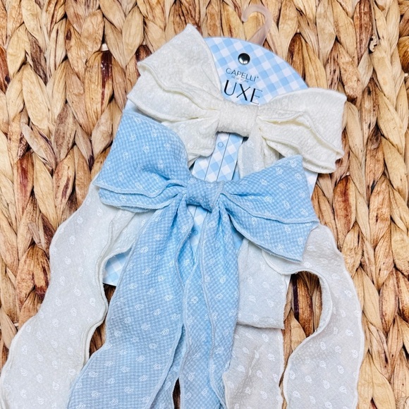 Cute White and Blue Ribbon Hair Bows - Picture 4 of 5